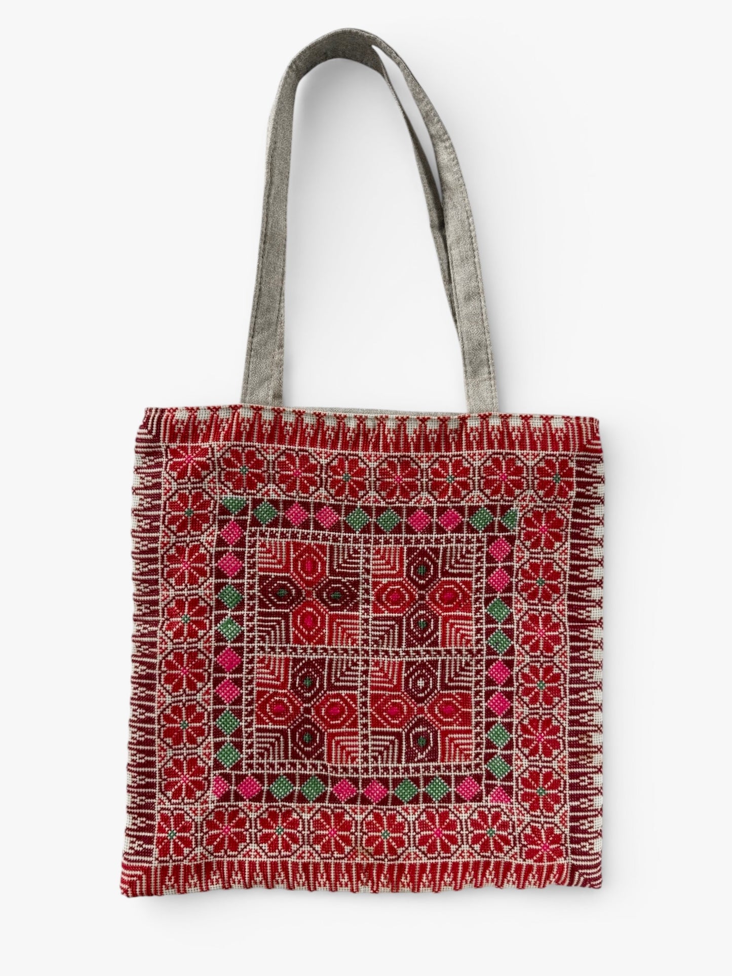 Hand Embroidered Tote Bag - Red Multicoloured