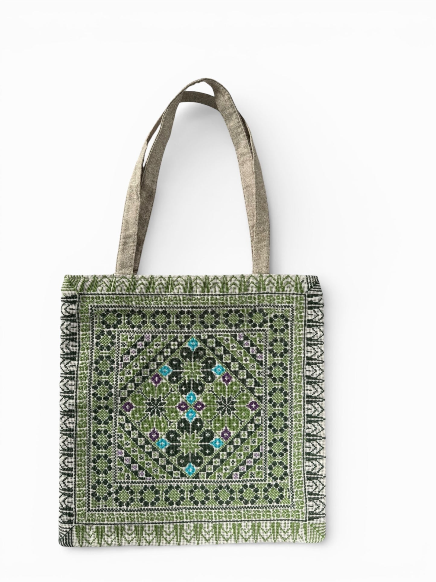 Hand Embroidered Tote Bag - Green