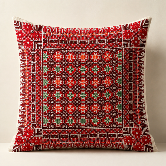 Hand Embroidered Pillow Case - Red 1