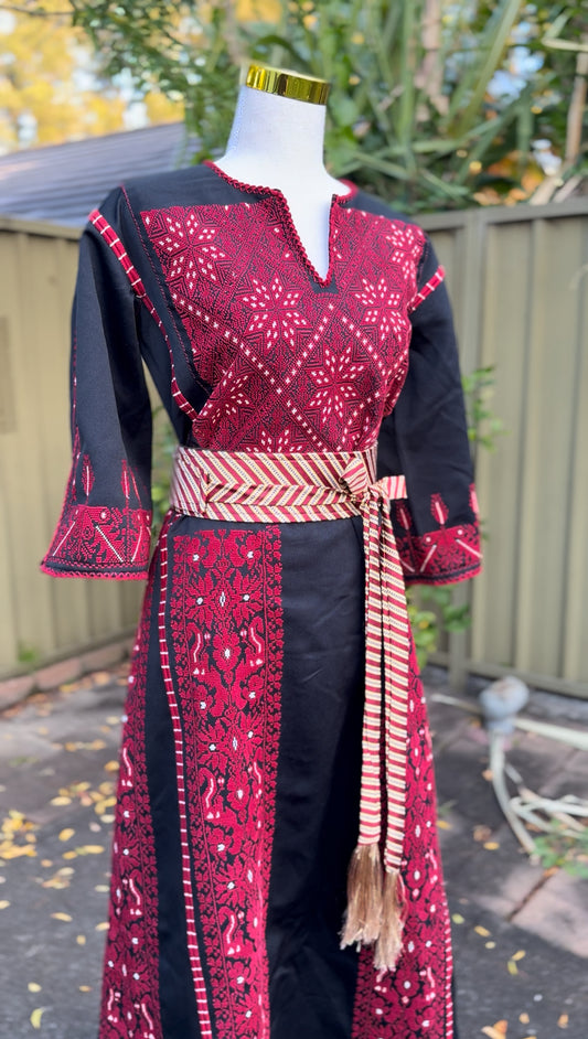 Hand Embroidered Red Gaza Thobe