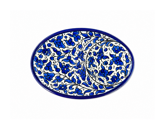 Ceramic Double Serving Oval Plate - Blue Floral