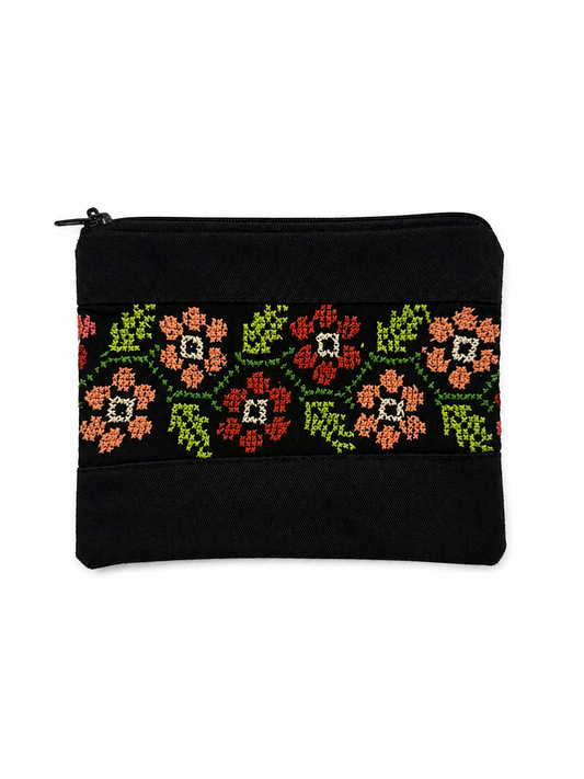 Hand Embroidered Coin Pouch - Floral