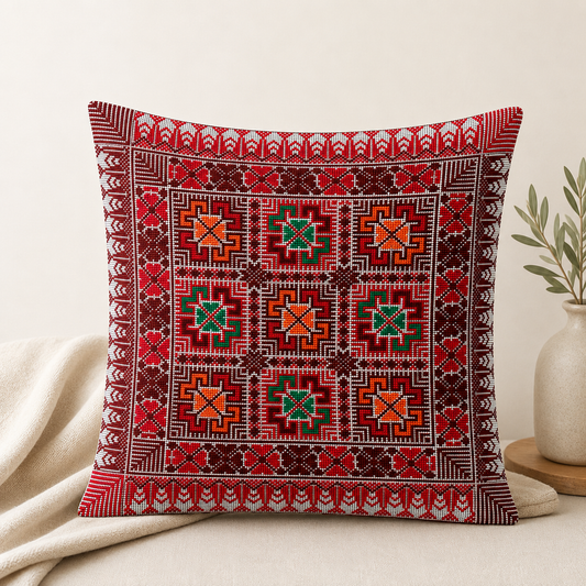 Hand Embroidered Pillow Case - Red 3