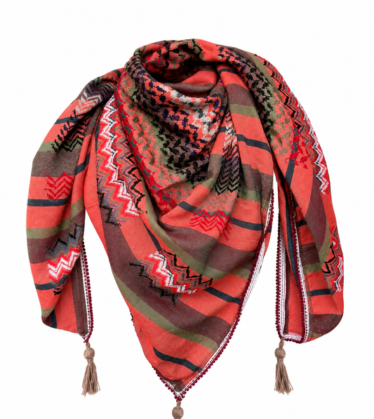 Multicoloured Kuffiyeh - Orange and Pink