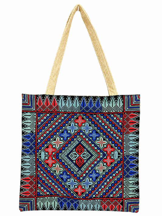 Tatreez Tote Bag - Blue Multicoloured 2
