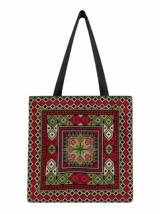 Tatreez Tote Bag - Green and Red