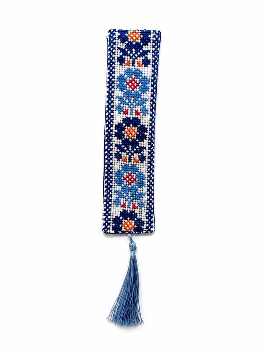 Hand Embroidered Bookmark - Blue 2