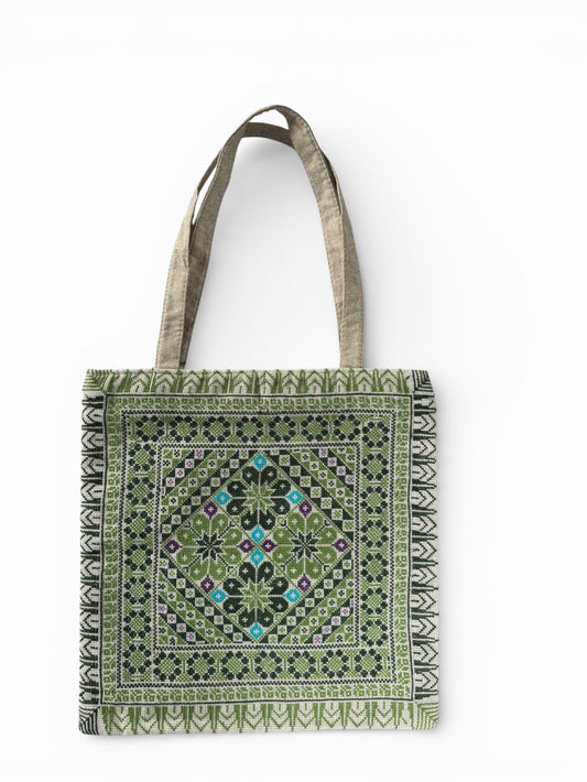 Hand Embroidered Tote Bag - Green