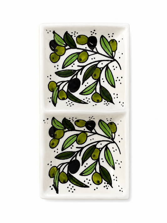 Ceramic Double Serving Plate - Olive