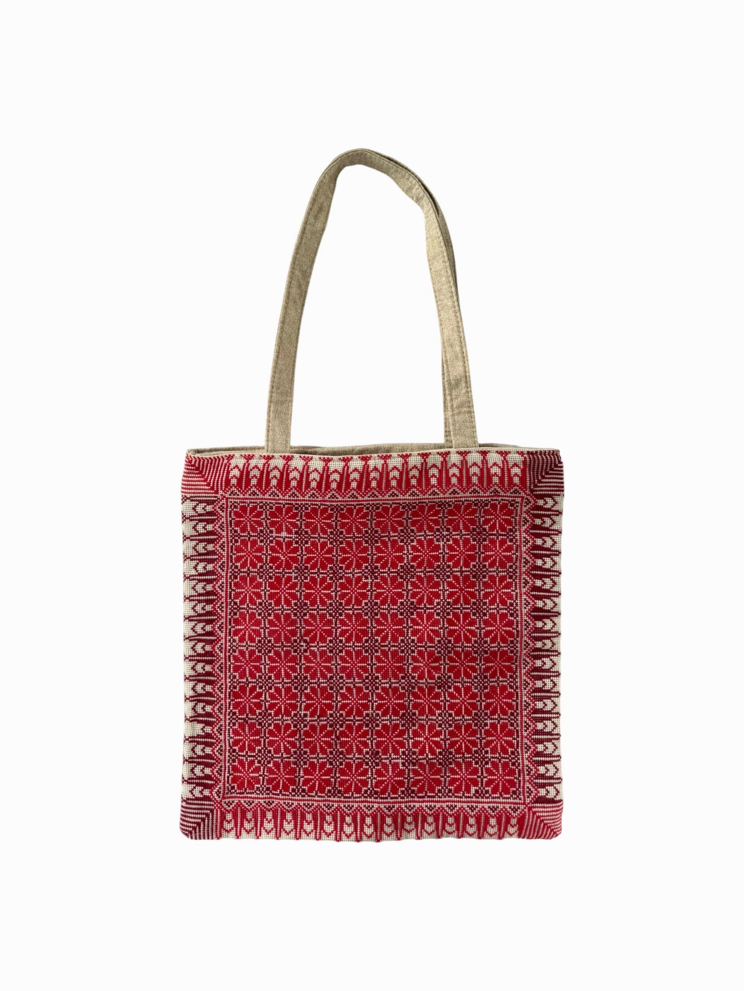 Hand Embroidered Tote Bag - Red