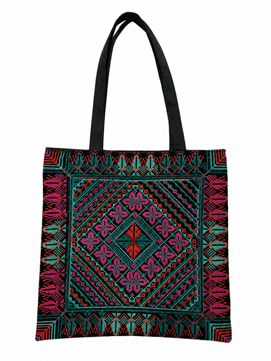 Tatreez Tote Bag - Blue and Pink