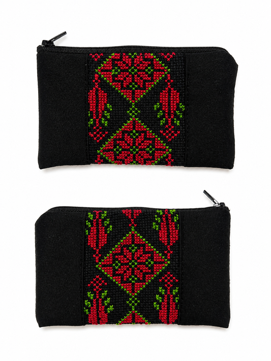 Hand Embroidered Coin Pouch - Red