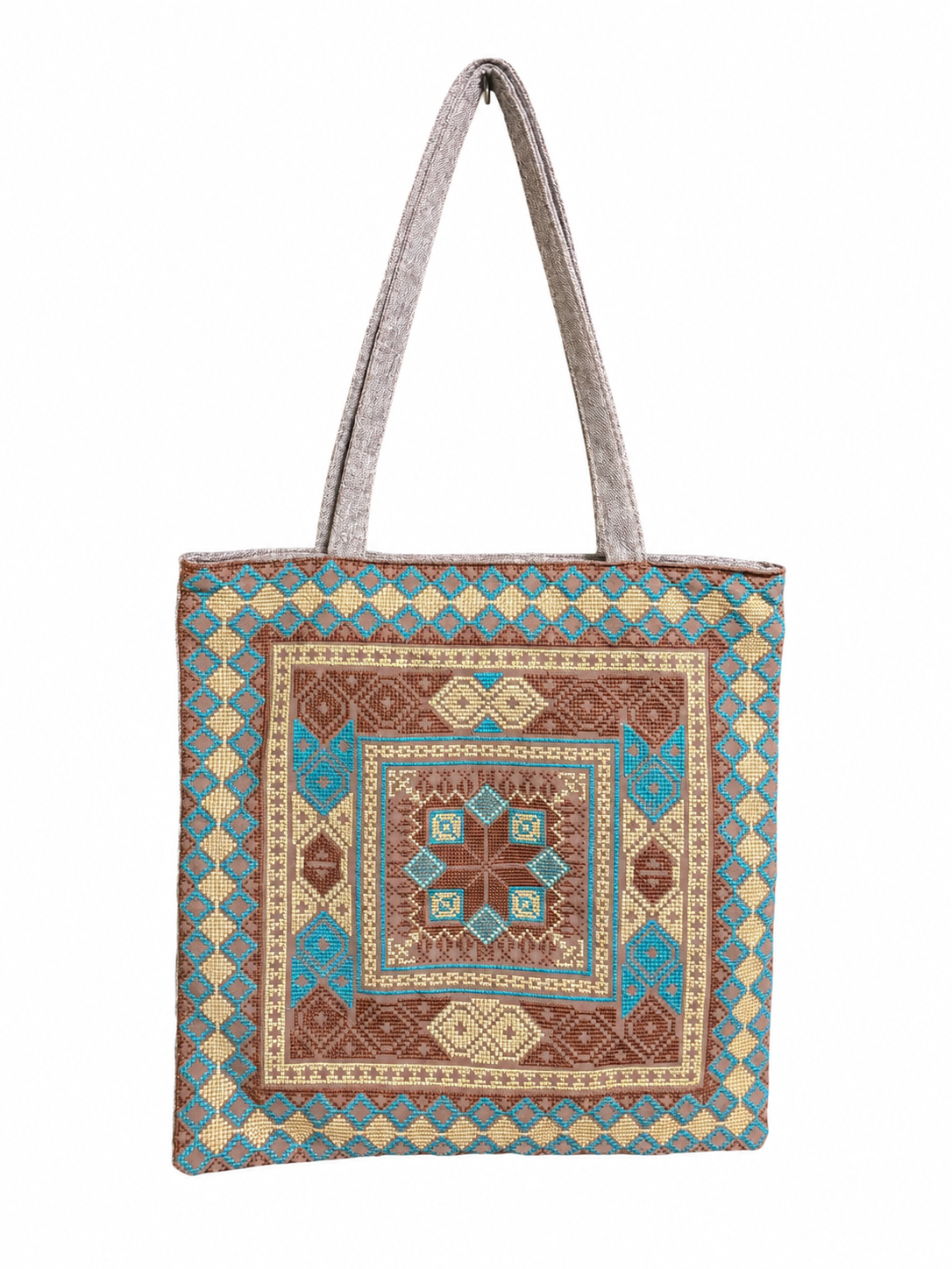 Tatreez Tote Bag - Blue and Brown