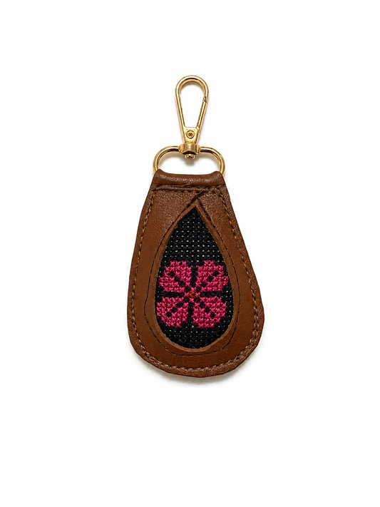 Hand Embroidered Keyring - Flower
