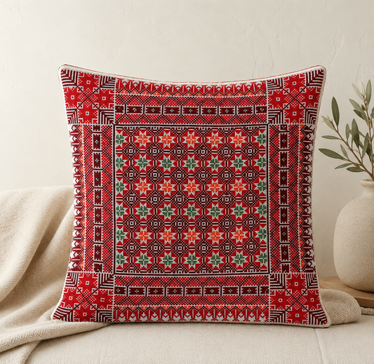 Hand Embroidered Pillow Case - Red 1