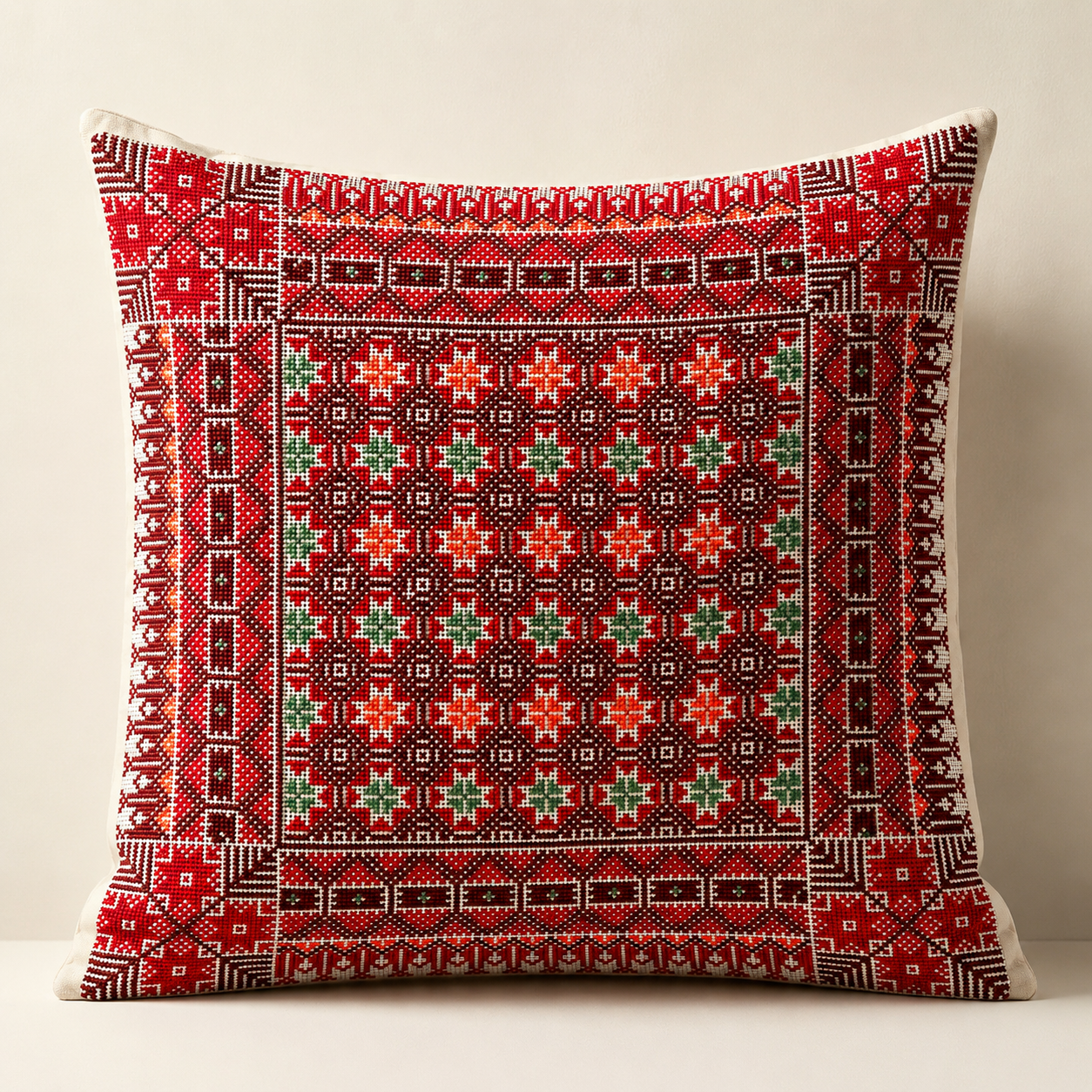 Hand Embroidered Pillow Case - Red