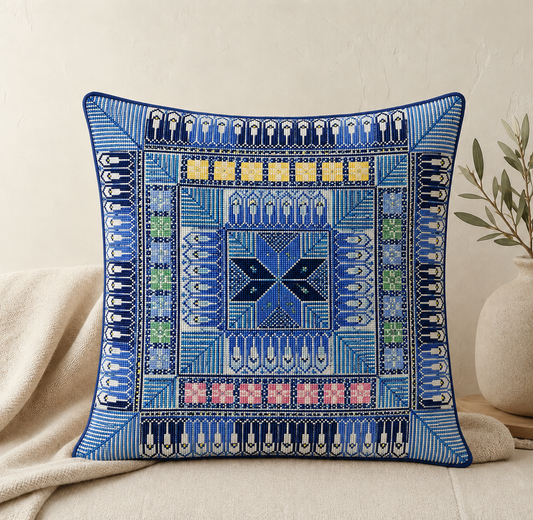 Hand Embroidered Pillow Case - Blue 2