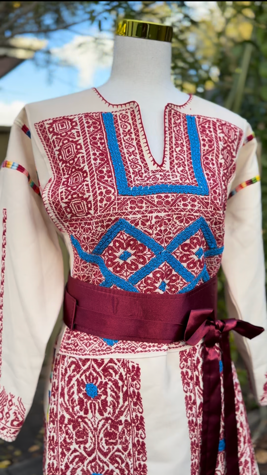 Ramallah Hand Embroidered Beige Thobe