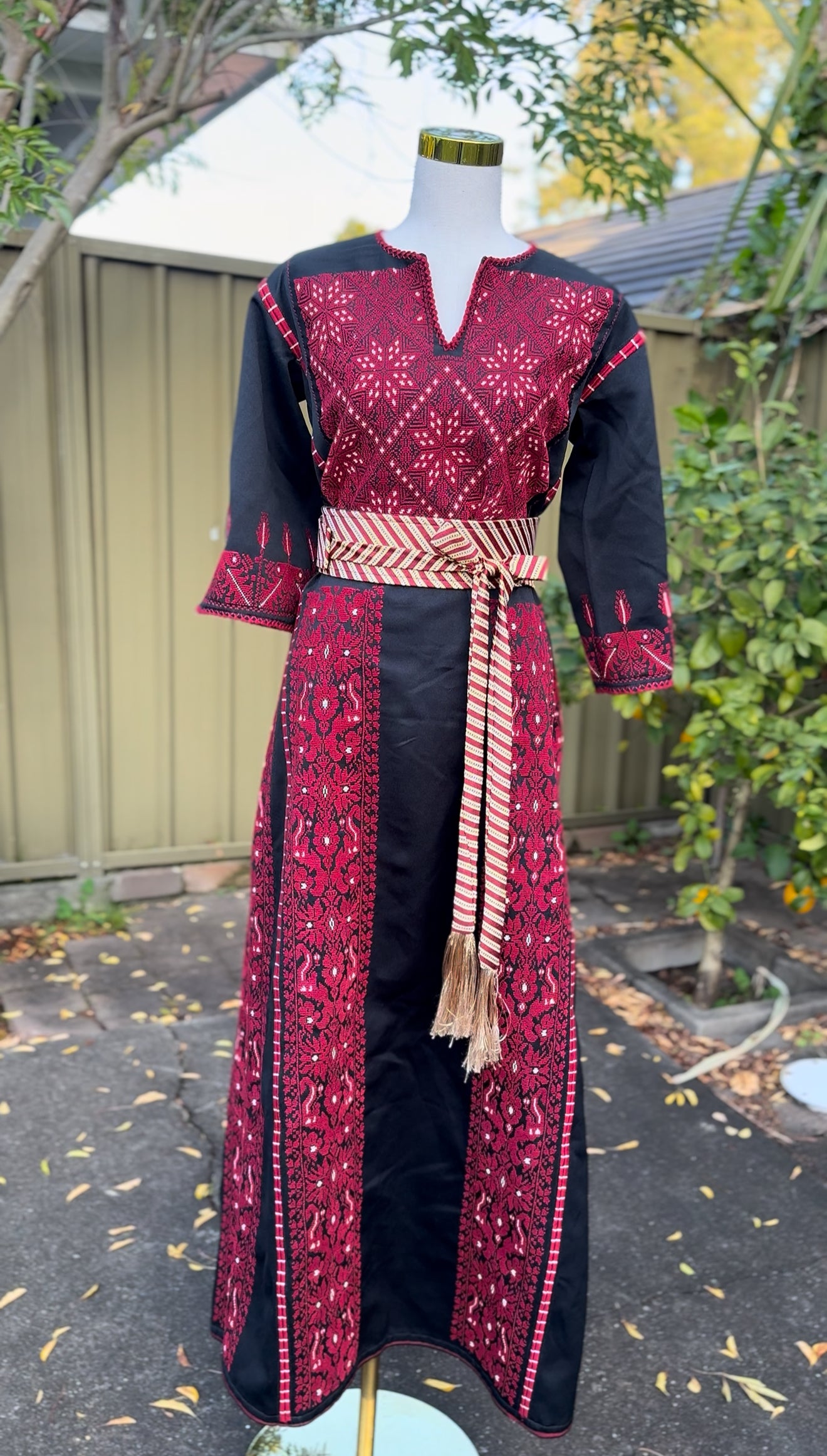 Hand Embroidered Red Gaza Thobe