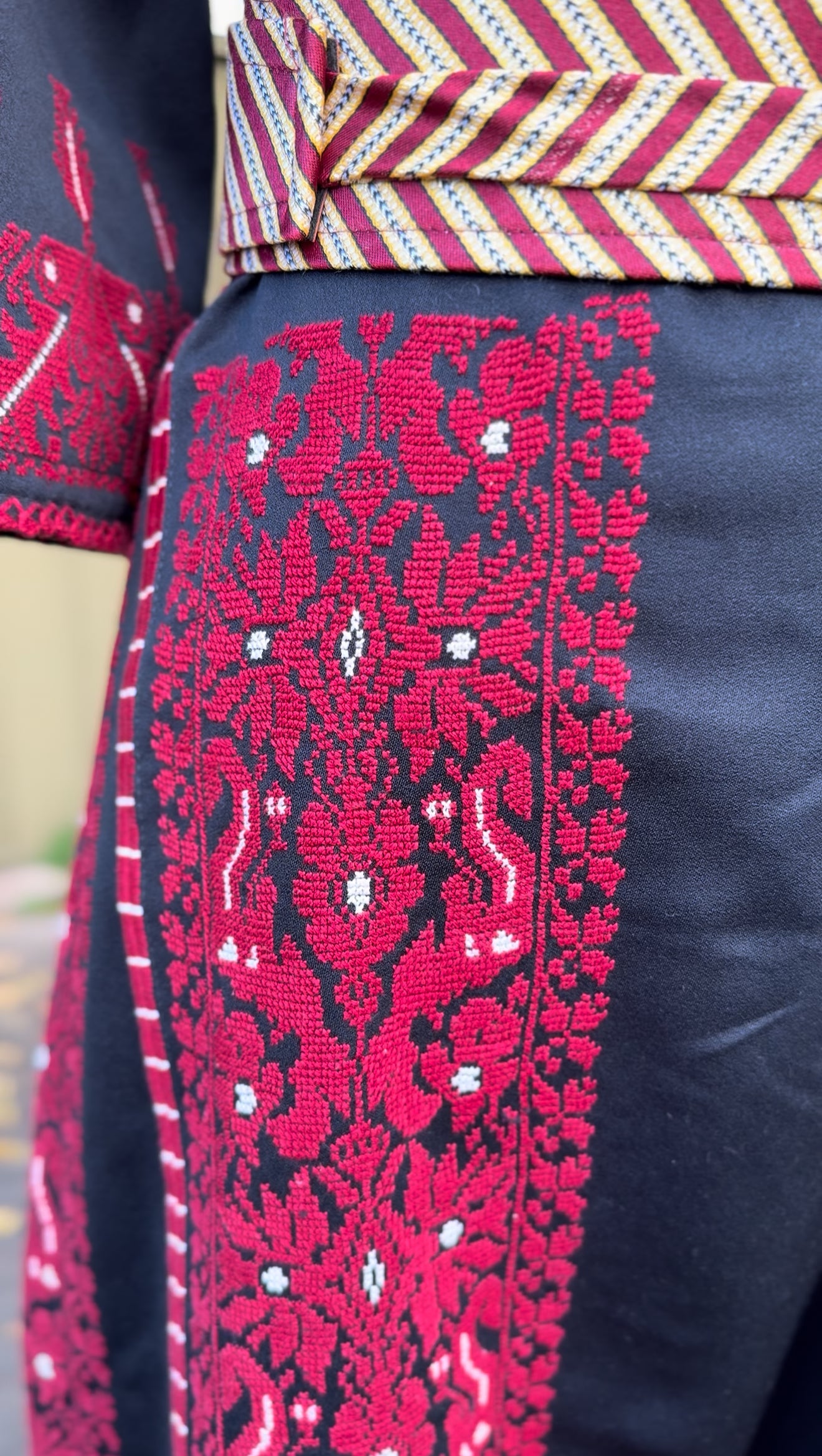 Hand Embroidered Red Gaza Thobe