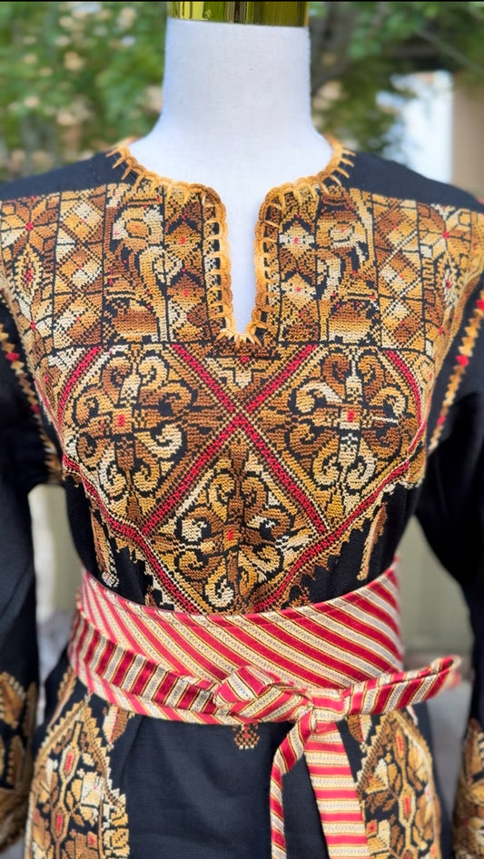 Hand Embroidered Brown and Gold Thobe