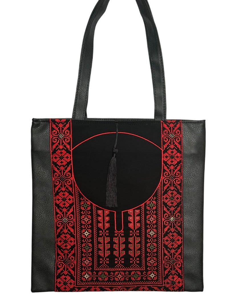 Leather Tatreez Tote Bag