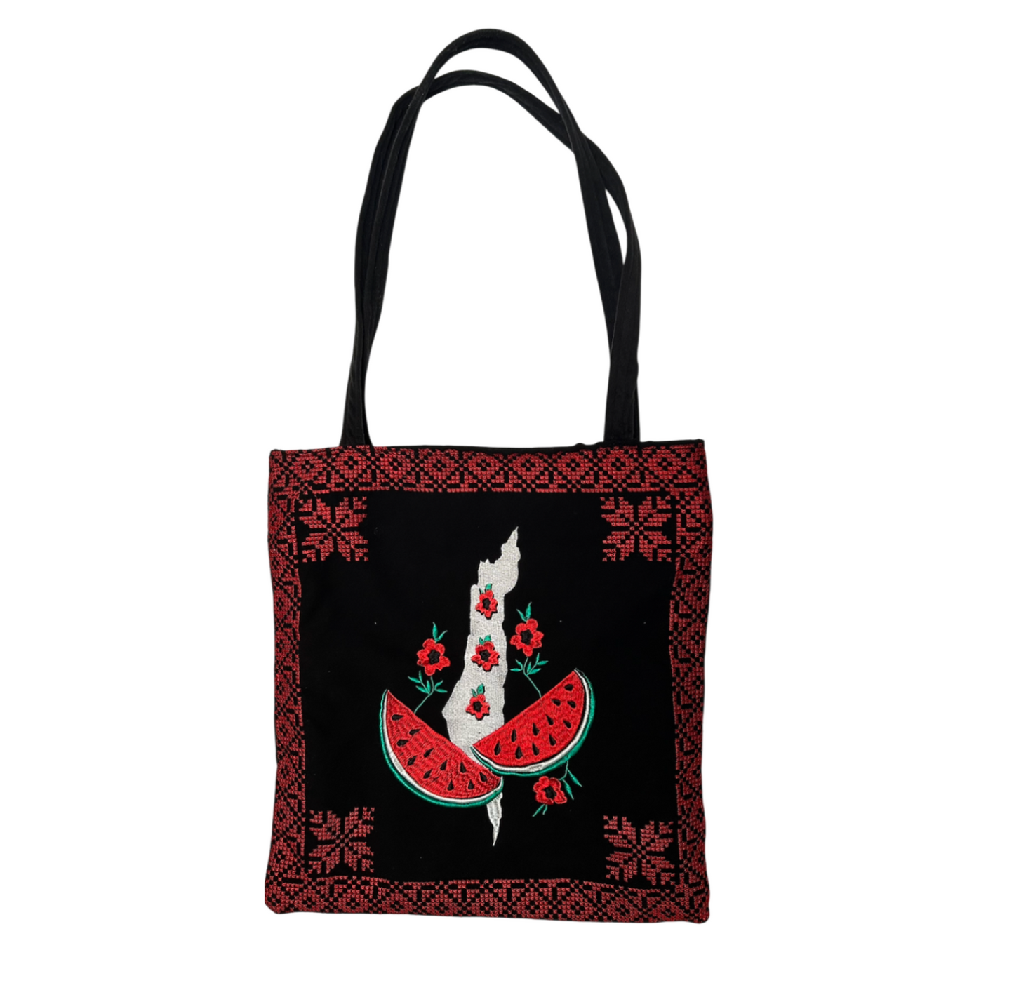 Watermelon and Map Tatreez Tote Bag