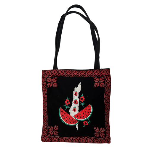 Watermelon and Map Tatreez Tote Bag