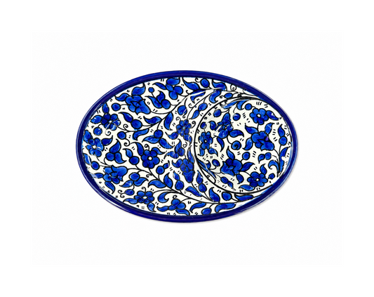 Ceramic Double Serving Oval Plate - Blue Floral
